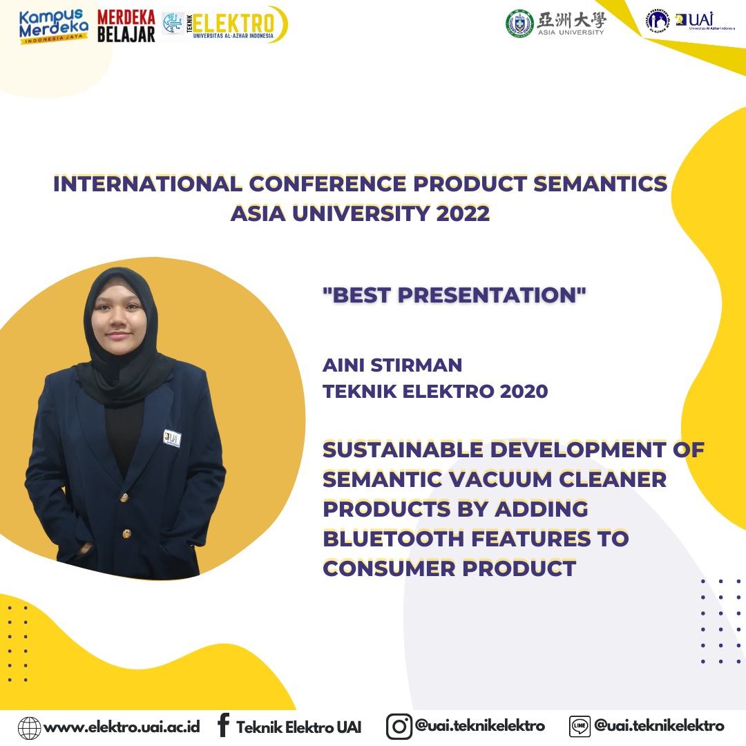 Aini Stirman, Mahasiswa Teknik Elektro UAI Meraih Best Presentation Di International Conference Of Product Semantics 2022, Taiwan
